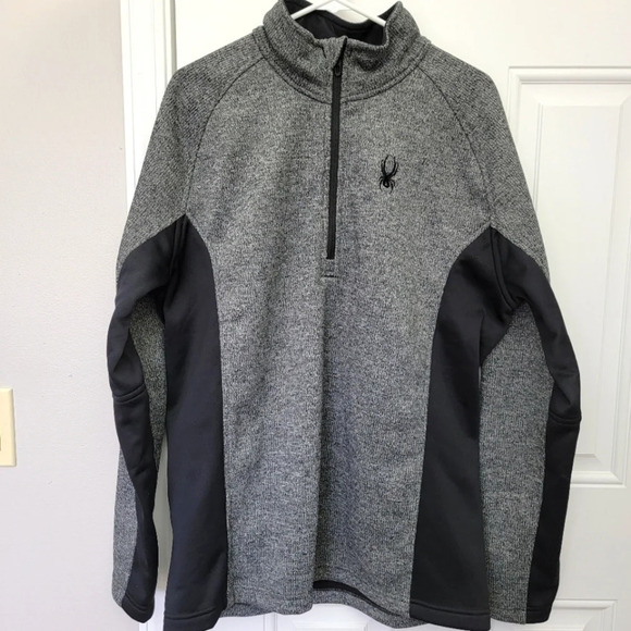 Spyder Gray Black Quarter Zip Sweatshirt Knit Jacket  Athletic Hiking Size XL - Picture 1 of 11